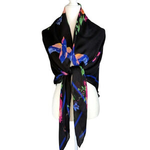 Black Floral scarf with butterflies and birds